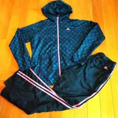 adidas 　ウインドブレーカーＭ(上下)水玉模様(紺地)