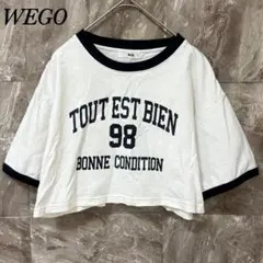 WEGO 【S】クロップド ロゴプリントTシャツ ホワイト ブラック 綿100%