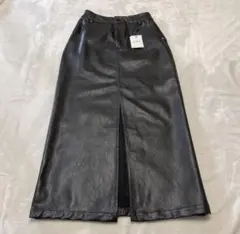 新品未使用品GRL グレイルフロントスリット　レザータイトスカート　ブラックS