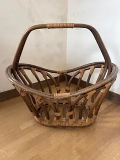 昭和レトロ ラタン マガジンラック 籐家具 持ち手付き ヴィンテージ