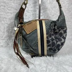 ヴィンテージ COACH ワンハンドル バッグ デニム パッチワーク レザー