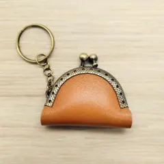 小さい 財布 がま口 キャメル 5cm キーホルダー 革 レザー
