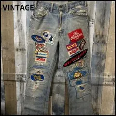 【雰囲気抜群】ワッペンダメージ加工デニムパンツ　ヴィンテージ　80s