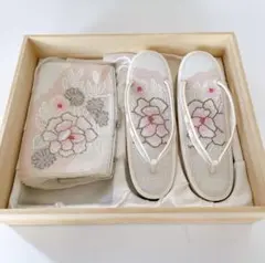 【高級・木箱入】和装 ビーズバッグ & 草履 セット 手刺繍 花柄 昭和レトロ