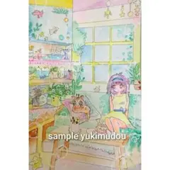 手描きイラスト　オリジナル 女の子と猫ルーム　額装原画（406）水彩画　コピック