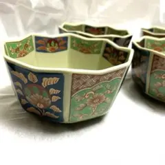 有田焼 西陶謹製 小鉢4個 花柄 錦草花 小付揃 八角形花柄