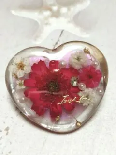 610 セピアピンク✴ハートブーケ✴レジンヘアゴムキーホルダーブローチ