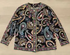 LEONARD レオナール ペイズリー柄 ジャケット シルク混 金ボタン 黒 M