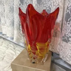 昭和レトロ⭐︎ガラス製フラワーベース 赤と黄色