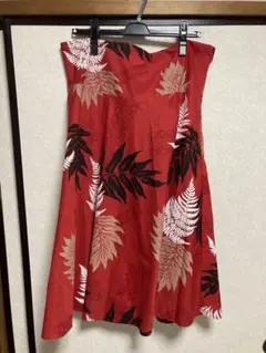ハワイALOHA FABRICS 赤葉柄スカート Sサイズ