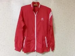 102452　アディダス・デサント　三つ葉　ナイロンジャケット　赤　M