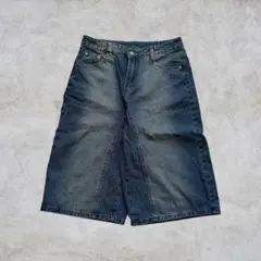 デニムハーフパンツ 00s ワイド インディゴ 平成 ストリート 古着 フェード