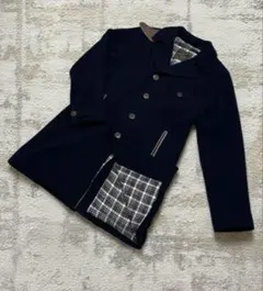 エゴトリッピング 日本製 ウールロングコート M 細身　きれいめ　ネイビー