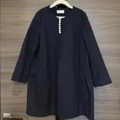 ヨーコチャン YOKO CHAN フェイクパール Aライン ロング ジャケット YOKO CHAN ヨーコチャン コート ブラック 黒 サイズ:FREE