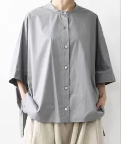 mizuiroind★ドット柄のハーフスリーブスタンドカラーワイドシャツ mizuiroind☆ドット柄のハーフフスリーブスタンドカラーワイドシャツ