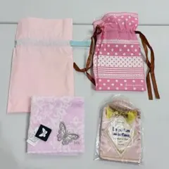 HM 蝶々柄タオルハンカチ ル　パルファンティッシュケース　袋セット