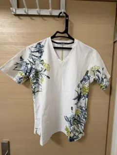 RIELABO Vネック Tシャツ 花柄 ホワイト 46(M相当)