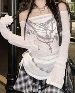 SHEIN レディース 長袖 Tシャツ オフショルダー ホワイト