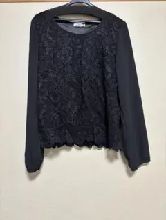 レースとシフォンの黒い長袖トップスのサムネイル