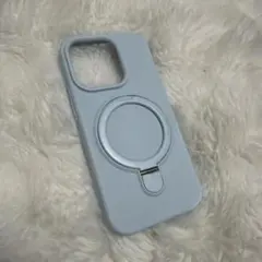 iPhone用15proシリコンケース スタンド機能付き ライトブルー