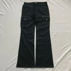 00s archive black cargo flared pants y2k
