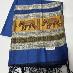 pashmina パシュミナストール　大判　ブルー×オレンジ×グレー