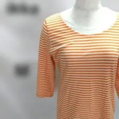 イッカ　 半袖シャツ　チュニック　オレンジ系　ボーダー M　 ikka ㊴のサムネイル