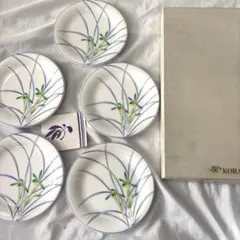 未使用　香蘭社　中皿淡彩蘭　リンドフィールド　青ブルー４枚セット銘々皿