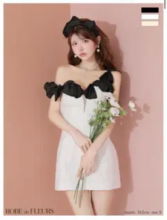 ローブドフルール/リボンショルダードレス/白【人気】