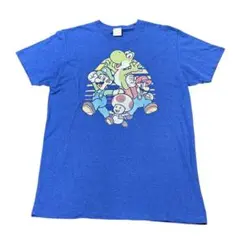 マリオ　キャラクターTシャツ　フロントプリント　ブルー　M 古着　8aのサムネイル