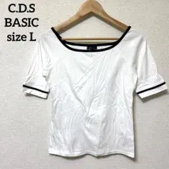 C.D.S BASIC【L】半袖tシャツ 綿100 日本製 ブラックライン入り