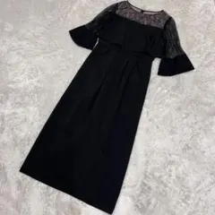 美品アサクラ デコルテシアーレース切替アイラインシルエットロングワンピースL