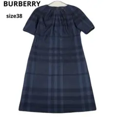 美品　BURBERRY ネイビー系チェック 半袖ひざ丈ワンピース
