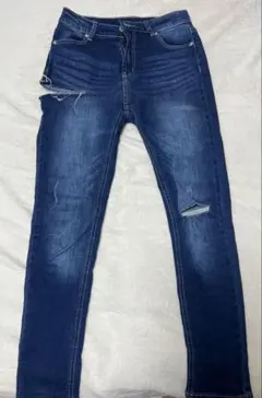 GRL サイドカットクラッシュスキニーデニムパンツ インディゴ S CU145