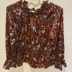 mysty woman 花柄 長袖ブラウス ボルドー