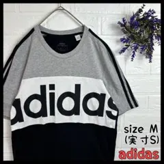 adidas デカプリント 3本ライン 切り替え配色 半袖 Tシャツ 古着
