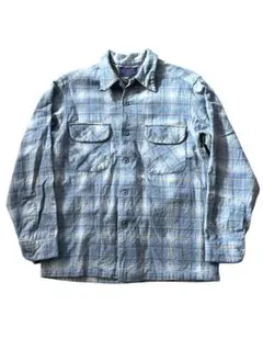 70's us製PENDLETONペンデルトンオンブレボードシャツM水色グレー