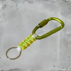 キーホルダー　パラコード　ストラップ　カラビナ　ライトグリーン×イエロー