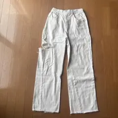 レディース ホワイト ダメージデニム パンツ