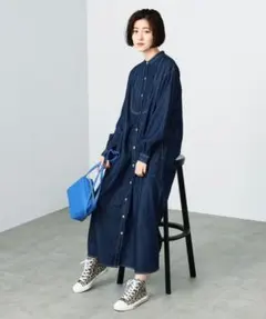 シャツワンピース 長袖 ロングワンピース