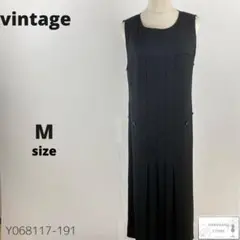 訳あり美品 ヴィンテージ ロングワンピース ブラックフォーマル M 上品プリーツ