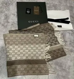 GUCCI マフラー カシミヤ混紡 付属品多数 GG柄レディースメンズ