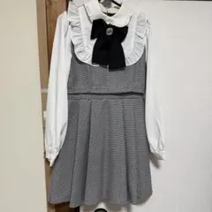 アンクルージュ チェック柄ミニワンピース 長袖 フリル付き