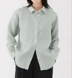 無印良品　リネン 洗いざらし長袖シャツ　L ミントグリーン