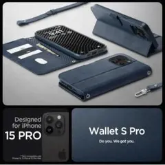 新品 Spigen iPhone 15 Pro ケース 手帳型 ネイビー 美品