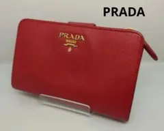 【美品】プラダ 二つ折り財布 サフィアーノ L字ファスナー 赤 1ML225