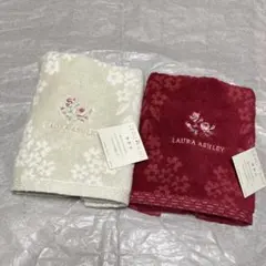 新品☆ローラアシュレイ フェイスタオル 2枚☆ブロックリー☆赤 レッド ベージュ