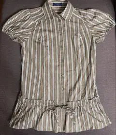 美品】バーバリーブルーレーベル 半袖ストライプシャツ ブラウス 36 S