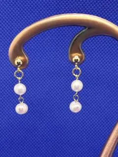 淡水パール 真珠 ピアス ２粒 揺れる サージカルステンレス ハンドメイド