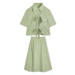 ミントグリーン シャツワンピース 韓国風